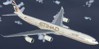 Etihad Airways Airbus A340-642X in flight.