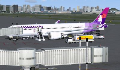 Hawaiian Airbus A350-800 XWB at boarding gate.