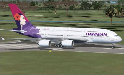 Hawaiian Airlines Airbus A380-800 on runway.