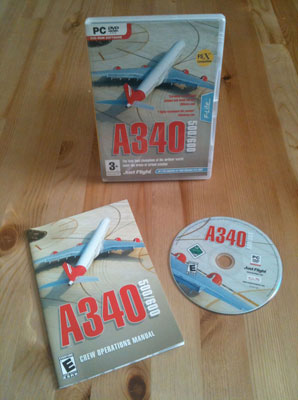 The packaging of the Airbus A340 package by CLS and Just Flight