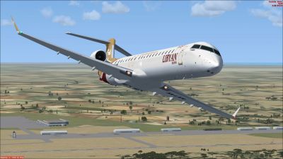Libyan Airlines CRJ-900 in flight.