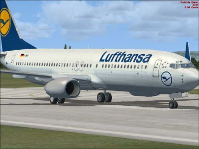 Lufthansa Boeing 737-800 on runway.
