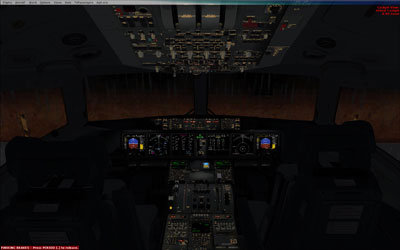 Full flightdeck of the MD-11 at night