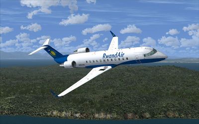 Rwandair CRJ200 in flight.