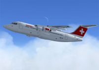 Swiss BAe Avro RJ100 in flight.