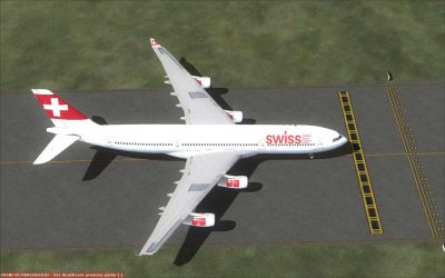 Swiss International Airbus A340-200 on runway.