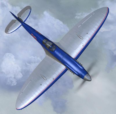 Top down view of Spitfire Mk XIV 'Bluebird' Racer in flight.
