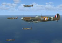 Screenshot of multiple planes flying over water.