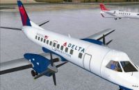 Screenshot of Delta Connection Saab 340B on the ground.