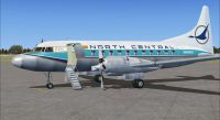 Screenshot of Gold Feather North Central Convair 580 on the ground (left side).