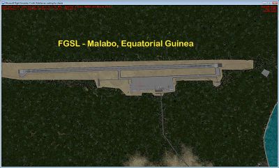 Aerial view of Malabo Int'l Airport, Malabo, Equatorial Guinea.