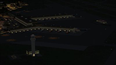 View of Palm Beach International Airport at night.