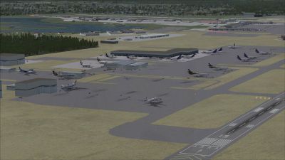 View of Stevens Anchorage International Airport and runway,