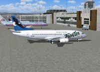 Screenshot of Frontier Airlines Boeing 737-300 on the ground.