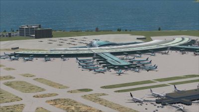 View of Incheon International Airport from a distance.