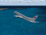 Screenshot of LTU Boeing 757-2G5 flying over water.