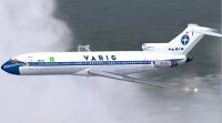 Screenshot of VARIG Air Lines Boeing 727-200 flying over water.