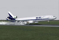 Screenshot of BR Brasil McDonnell Douglas MD-11 landing on runway.