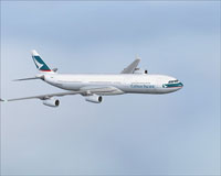 Screenshot of Cathay Pacific Airways Airbus A340-300 in flight.