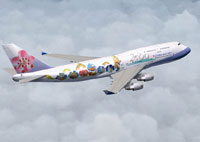 Screenshot of China Airlines Boeing 747-400 in flight.