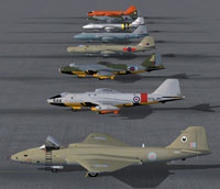 RAF aircraft lined up on the ground.