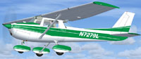 Screenshot of green and white Cessna 152 in flight.
