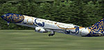 Screenshot of Gulf Air Boeing 767-300 in 50th Anniversary livery.