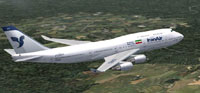 Screenshot of Iran Air Boeing 747-400 in flight.