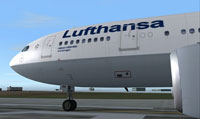 Screenshot of Lufthansa Airbus A300 on runway.