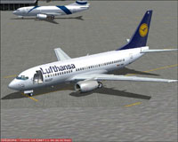 Screenshot of Lufthansa Boeing 737-700 on the ground.