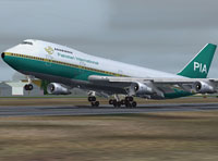Screenshot of PIA Boeing 747-200 AP-BCN taking off from runway.