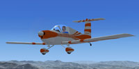 Screenshot of orange and white Pazmany PL-4 in flight.