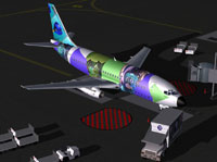 Screenshot of Pixar Boeing 737-200 on the ground.