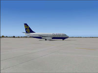 Screenshot of Pluna Boeing 737-219 on the ground.