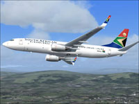 Screenshot of South African Airways Boeing 737-800 in flight.
