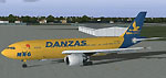 Screenshot of yellow MNG Cargo Airbus A300 on the ground.