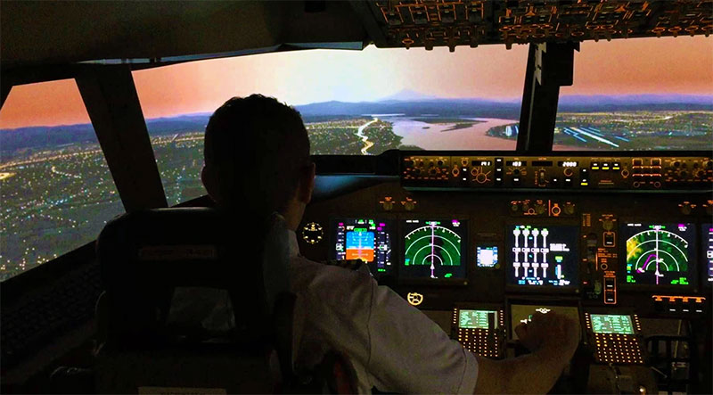 Example of a 747 cockpit running FSX.