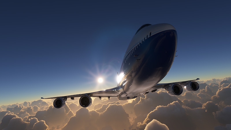 Boeing 747 in flight in MSFS 2020.