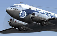 Close up of Air France Douglas DC-3 in flight.