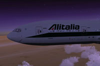 Screenshot of Alitalia Boeing 777-200ER flying at night.
