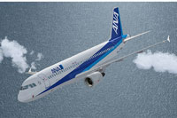 Screenshot of All Nippon Airways Airbus A320 in flight.