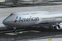 Screenshot of American Airlines Boeing 747 on runway.