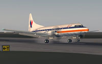 Screenshot of American Eagle Convair 580 landing on runway.