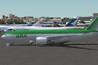 Screenshot of Bax Global Boeing 777F on the ground.