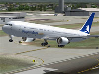Screenshot of BelgiumExel.com Boeing 767-383ER taking off.