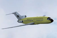Screenshot of "Jellybean Yellow" Braniff Boeing 727-100 in flight.