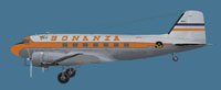 Side profile view of Bonanza Airlines Douglas DC-3.