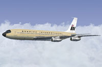 Screenshot of Braniff Beige Jellybean Boeing 707 in flight.