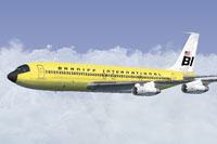 Screenshot of Braniff Lemon Yellow Jellybean Boeing 707 in flight.