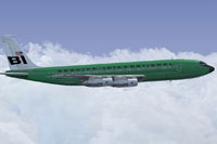 Screenshot of Braniff Panagra Green Jellybean Boeing 707 in flight.